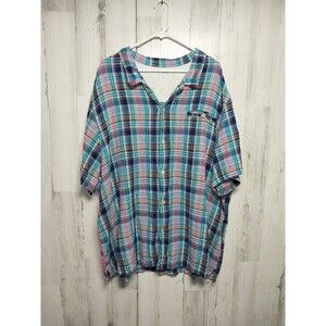 KS Island Men's 4XL Tall Linen Blend Short Sleeve Button Up Plaid Shirt